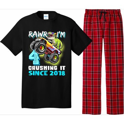 Rawr I'm 4 Monster Truck Dinosaur 4th Birthday Party Boys Pajama Set