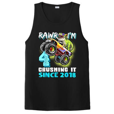 Rawr I'm 4 Monster Truck Dinosaur 4th Birthday Party Boys PosiCharge Competitor Tank