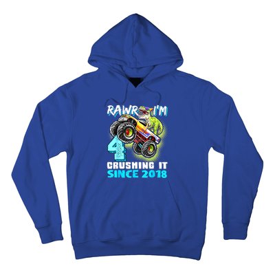 Rawr I'm 4 Monster Truck Dinosaur 4th Birthday Party Boys Hoodie