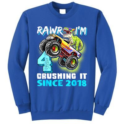 Rawr I'm 4 Monster Truck Dinosaur 4th Birthday Party Boys Sweatshirt