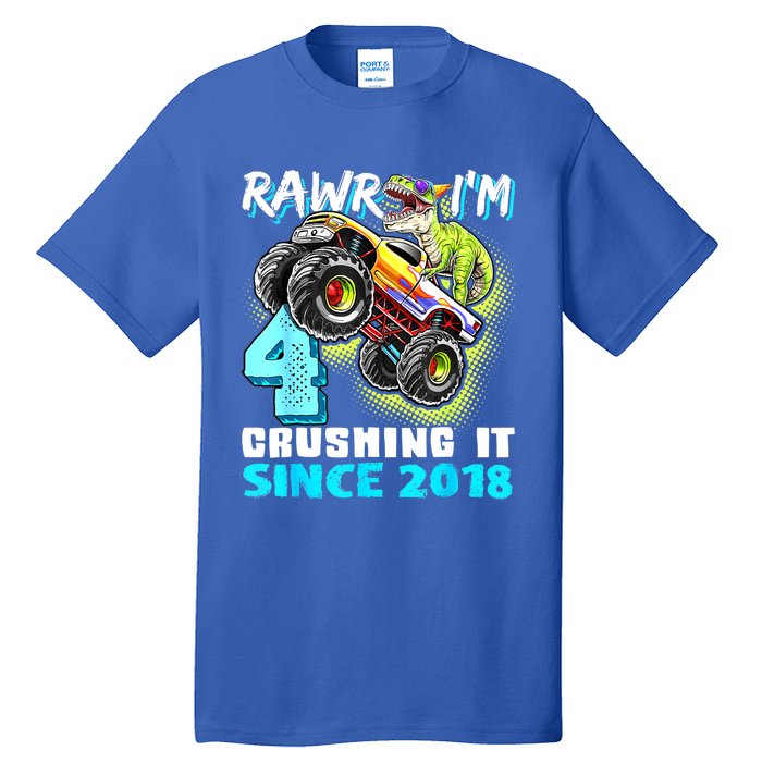 Rawr I'm 4 Monster Truck Dinosaur 4th Birthday Party Boys Tall T-Shirt