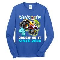 Rawr I'm 4 Monster Truck Dinosaur 4th Birthday Party Boys Tall Long Sleeve T-Shirt