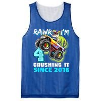 Rawr I'm 4 Monster Truck Dinosaur 4th Birthday Party Boys Mesh Reversible Basketball Jersey Tank