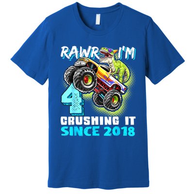 Rawr I'm 4 Monster Truck Dinosaur 4th Birthday Party Boys Premium T-Shirt