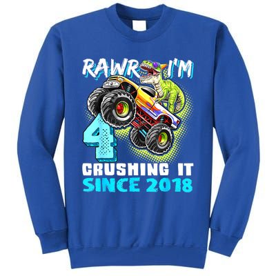 Rawr I'm 4 Monster Truck Dinosaur 4th Birthday Party Boys Tall Sweatshirt