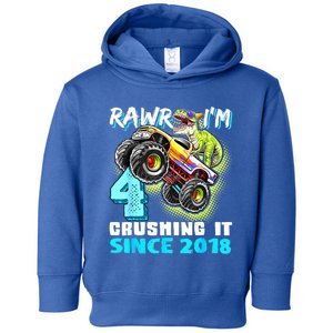 Rawr I'm 4 Monster Truck Dinosaur 4th Birthday Party Boys Toddler Hoodie