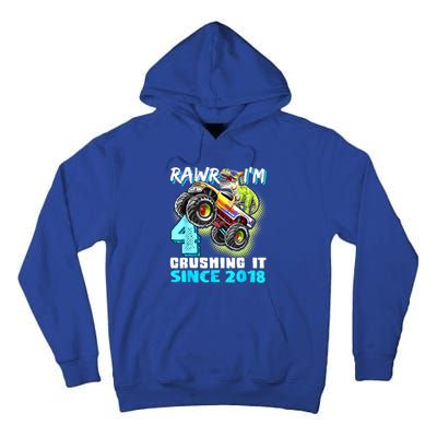 Rawr I'm 4 Monster Truck Dinosaur 4th Birthday Party Boys Tall Hoodie