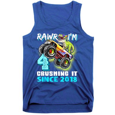 Rawr I'm 4 Monster Truck Dinosaur 4th Birthday Party Boys Tank Top