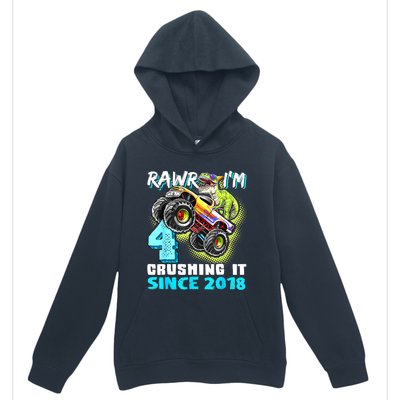 Rawr I'm 4 Monster Truck Dinosaur 4th Birthday Party Boys Urban Pullover Hoodie