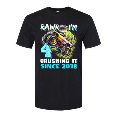 Rawr I'm 4 Monster Truck Dinosaur 4th Birthday Party Boys Softstyle CVC T-Shirt