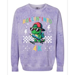 Rollin Into 4k Dinosaur First Day Of Pre K 4 Im Ready For 4k Colorblast Crewneck Sweatshirt