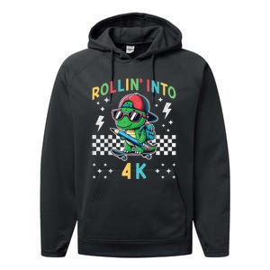 Rollin Into 4k Dinosaur First Day Of Pre K 4 Im Ready For 4k Performance Fleece Hoodie