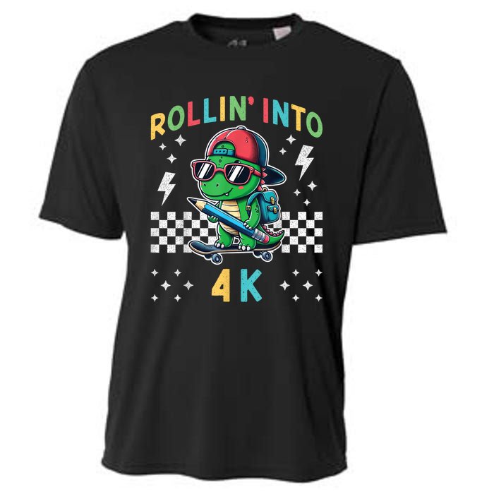 Rollin Into 4k Dinosaur First Day Of Pre K 4 Im Ready For 4k Cooling Performance Crew T-Shirt