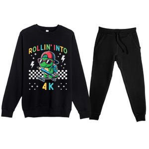 Rollin Into 4k Dinosaur First Day Of Pre K 4 Im Ready For 4k Premium Crewneck Sweatsuit Set