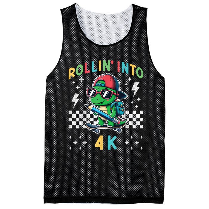 Rollin Into 4k Dinosaur First Day Of Pre K 4 Im Ready For 4k Mesh Reversible Basketball Jersey Tank