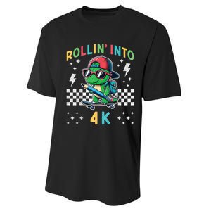 Rollin Into 4k Dinosaur First Day Of Pre K 4 Im Ready For 4k Performance Sprint T-Shirt