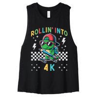 Rollin Into 4k Dinosaur First Day Of Pre K 4 Im Ready For 4k Women's Racerback Cropped Tank