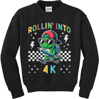 Rollin Into 4k Dinosaur First Day Of Pre K 4 Im Ready For 4k Kids Sweatshirt