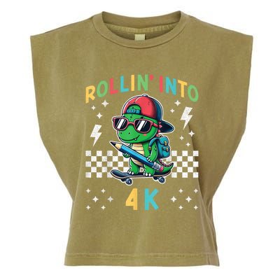 Rollin Into 4k Dinosaur First Day Of Pre K 4 Im Ready For 4k Garment-Dyed Women's Muscle Tee