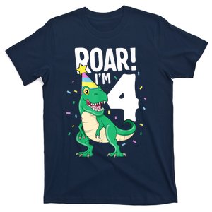 Roar I'm 4 T-Rex Birthday Dinosaur Happy Fourth 4th Party T-Shirt