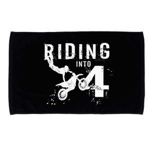 Riding Into 4 Years Old 4th Birthday Boy Dirt Bike Party Microfiber Hand Towel