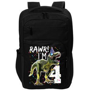 Rawr I'm 4 4th Birthday T Rex Dinosaur Party Impact Tech Backpack