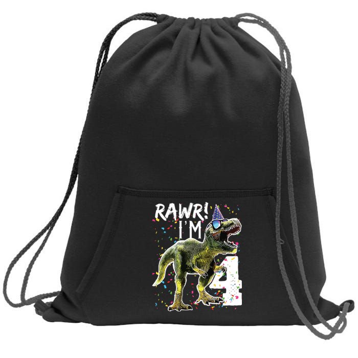 Rawr I'm 4 4th Birthday T Rex Dinosaur Party Sweatshirt Cinch Pack Bag