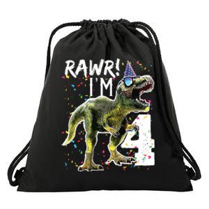 Rawr I'm 4 4th Birthday T Rex Dinosaur Party Drawstring Bag