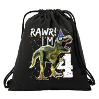 Rawr I'm 4 4th Birthday T Rex Dinosaur Party Drawstring Bag