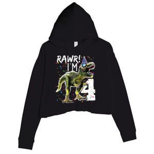 Rawr I'm 4 4th Birthday T Rex Dinosaur Party Crop Fleece Hoodie