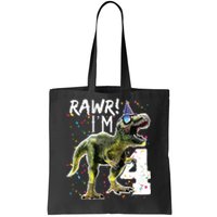 Rawr I'm 4 4th Birthday T Rex Dinosaur Party Tote Bag