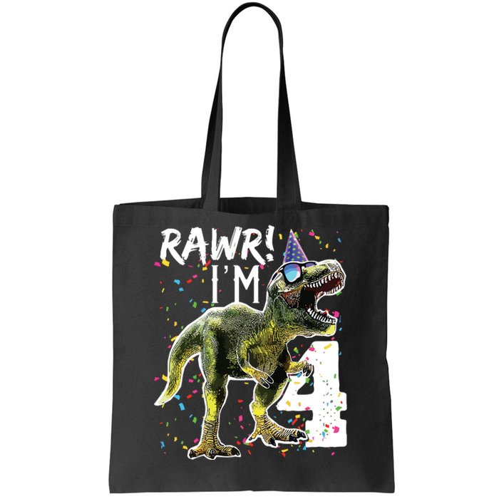 Rawr I'm 4 4th Birthday T Rex Dinosaur Party Tote Bag