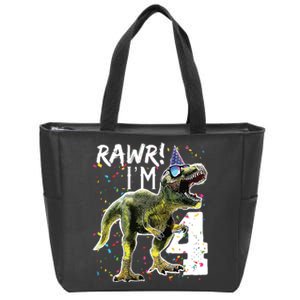 Rawr I'm 4 4th Birthday T Rex Dinosaur Party Zip Tote Bag