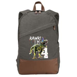 Rawr I'm 4 4th Birthday T Rex Dinosaur Party Cotton Canvas Backpack