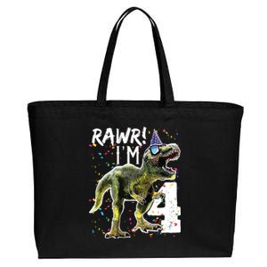 Rawr I'm 4 4th Birthday T Rex Dinosaur Party Cotton Canvas Jumbo Tote