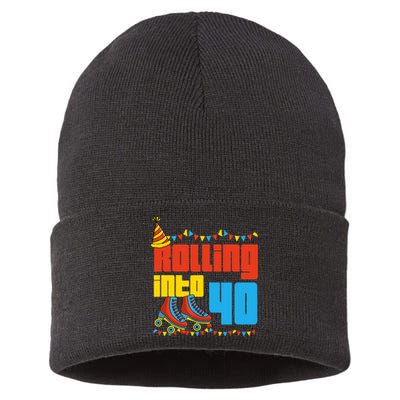 Rolling Into 40 Roller Skate 40th Birthday Party Supplies Sustainable Knit Beanie