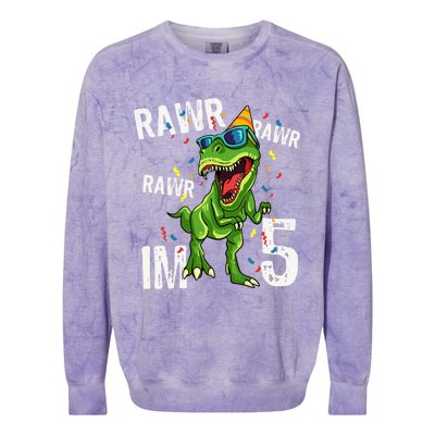 Rawr IM 5 Birthday Dinosaur Funny 5th Bday Boy Gift Colorblast Crewneck Sweatshirt