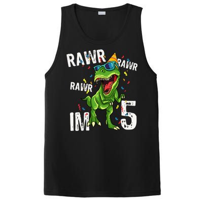 Rawr IM 5 Birthday Dinosaur Funny 5th Bday Boy Gift PosiCharge Competitor Tank