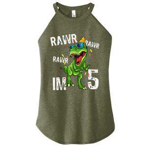 Rawr IM 5 Birthday Dinosaur Funny 5th Bday Boy Gift Women's Perfect Tri Rocker Tank