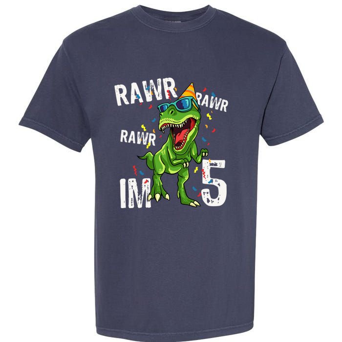 Rawr IM 5 Birthday Dinosaur Funny 5th Bday Boy Gift Garment-Dyed Heavyweight T-Shirt