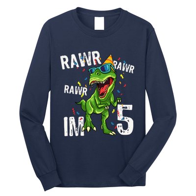 Rawr IM 5 Birthday Dinosaur Funny 5th Bday Boy Gift Long Sleeve Shirt