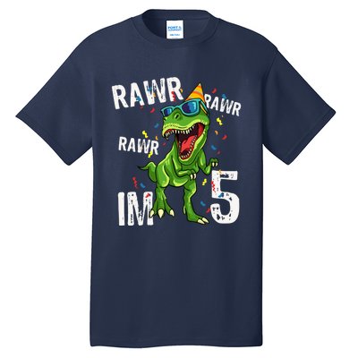 Rawr IM 5 Birthday Dinosaur Funny 5th Bday Boy Gift Tall T-Shirt