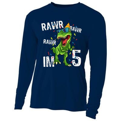 Rawr IM 5 Birthday Dinosaur Funny 5th Bday Boy Gift Cooling Performance Long Sleeve Crew