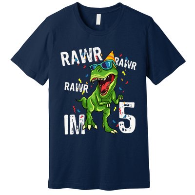 Rawr IM 5 Birthday Dinosaur Funny 5th Bday Boy Gift Premium T-Shirt