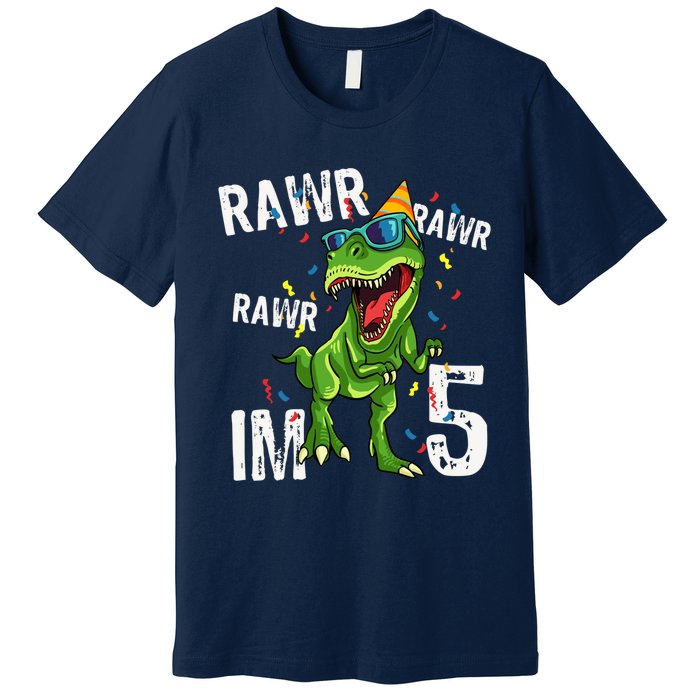 Rawr IM 5 Birthday Dinosaur Funny 5th Bday Boy Gift Premium T-Shirt