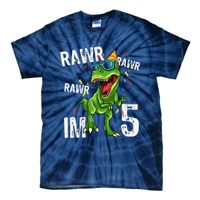 Rawr IM 5 Birthday Dinosaur Funny 5th Bday Boy Gift Tie-Dye T-Shirt