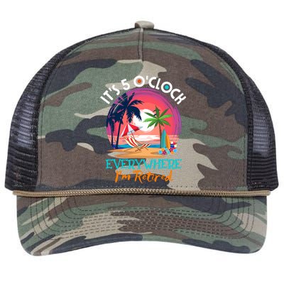 Retirement ItS 5 OClock Everywhere IM Retired Retro Rope Trucker Hat Cap