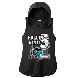 Rollin into 5 Big Rig Semi-Trailer Truck 5th Birthday Gift Ladies PosiCharge Tri-Blend Wicking Draft Hoodie Tank