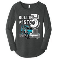 Rollin into 5 Big Rig Semi-Trailer Truck 5th Birthday Gift Women's Perfect Tri Tunic Long Sleeve Shirt