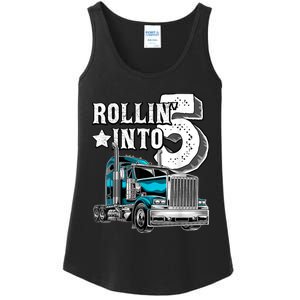 Rollin into 5 Big Rig Semi-Trailer Truck 5th Birthday Gift Ladies Essential Tank